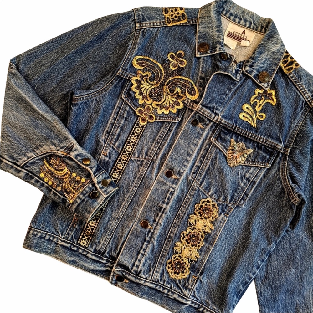 JEAN JACKET Embellished  L | BOHO JEAN JACKET L | EMBROIDERY